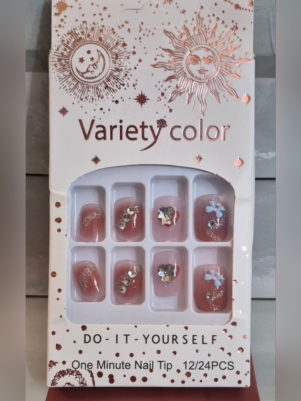 Variety Color Pink Crystal Accent Press-On Nails by